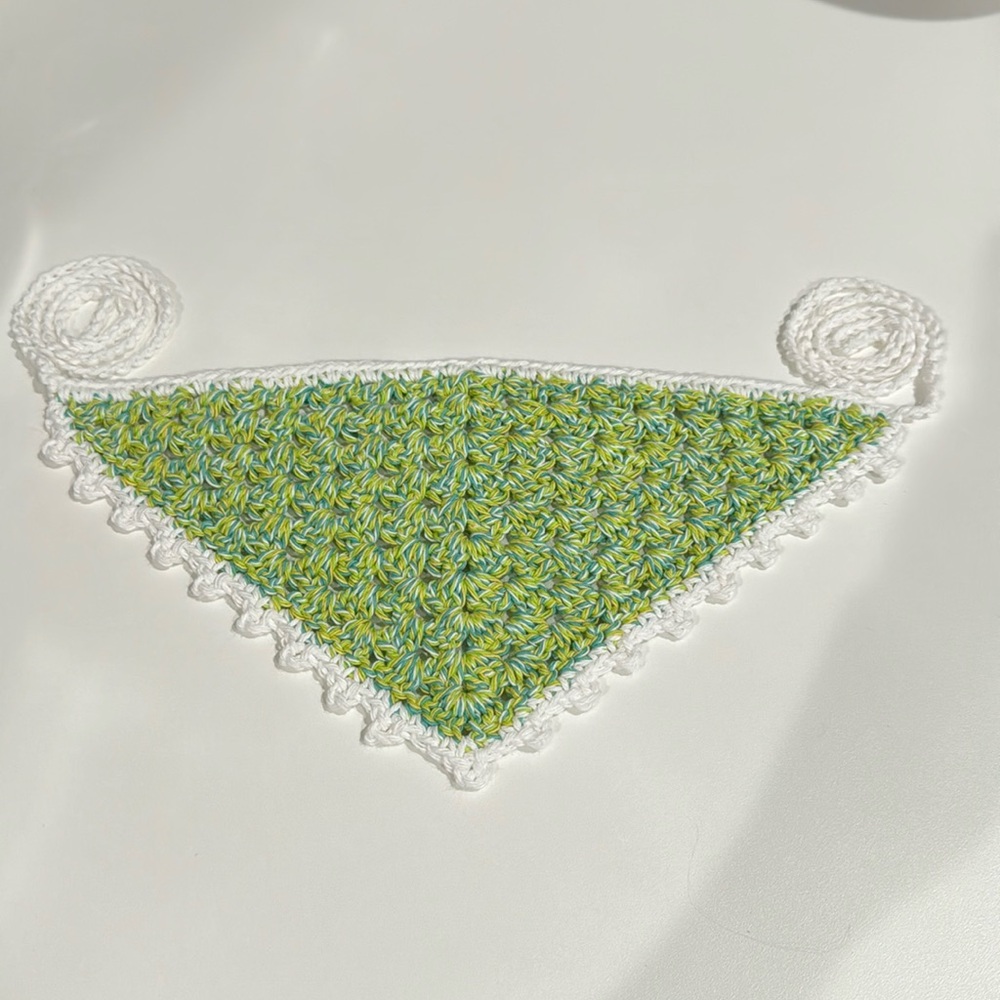 Handmade Green and White Crochet Bandana
